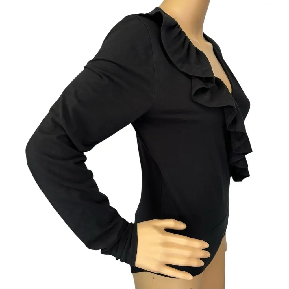 J. Crew Ruffle-Front Wrap Bodysuit Black H3685 Size S